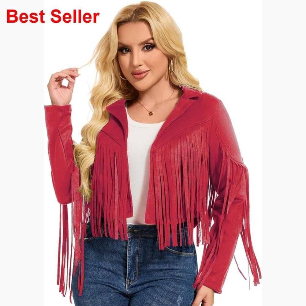 Faux Suede Leather Fringe Jacket Tassel Western Motorcycle Coat